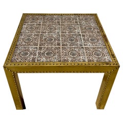 Vintage Brass Clad Cocktail Coffee Table with Mosaic Tile Top by Sarreid of Spain, 1970s