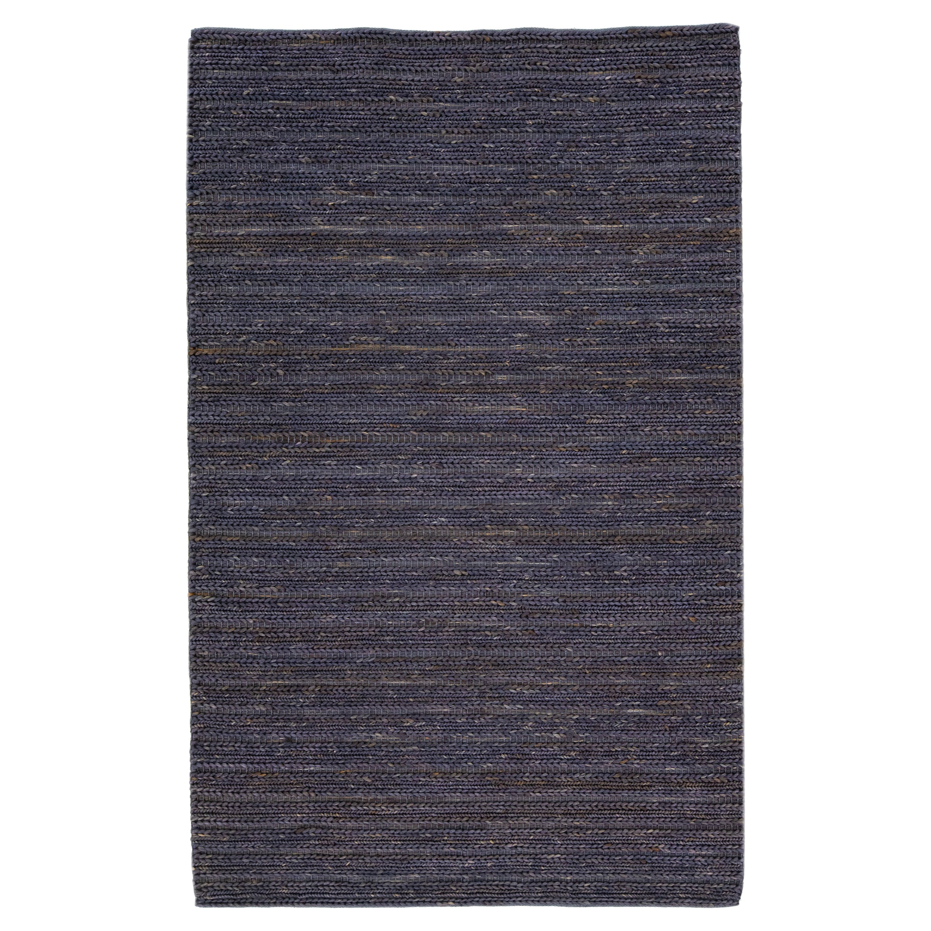 Grey-Onyx Modern Natural Texture Hand Woven Jute & Cotton Area Rug  For Sale