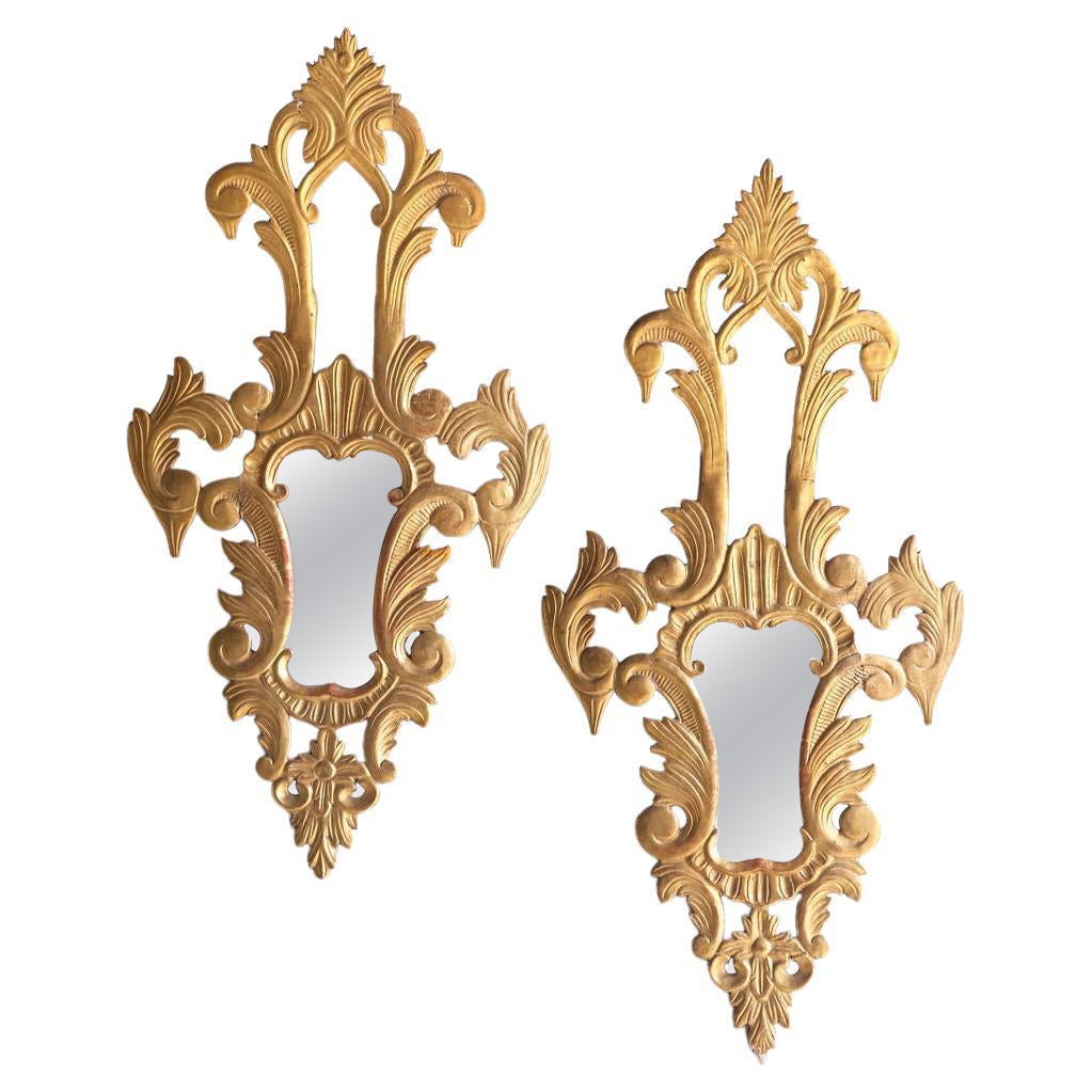 Paire de miroirs dorés italiens de la fin du 19e siècle