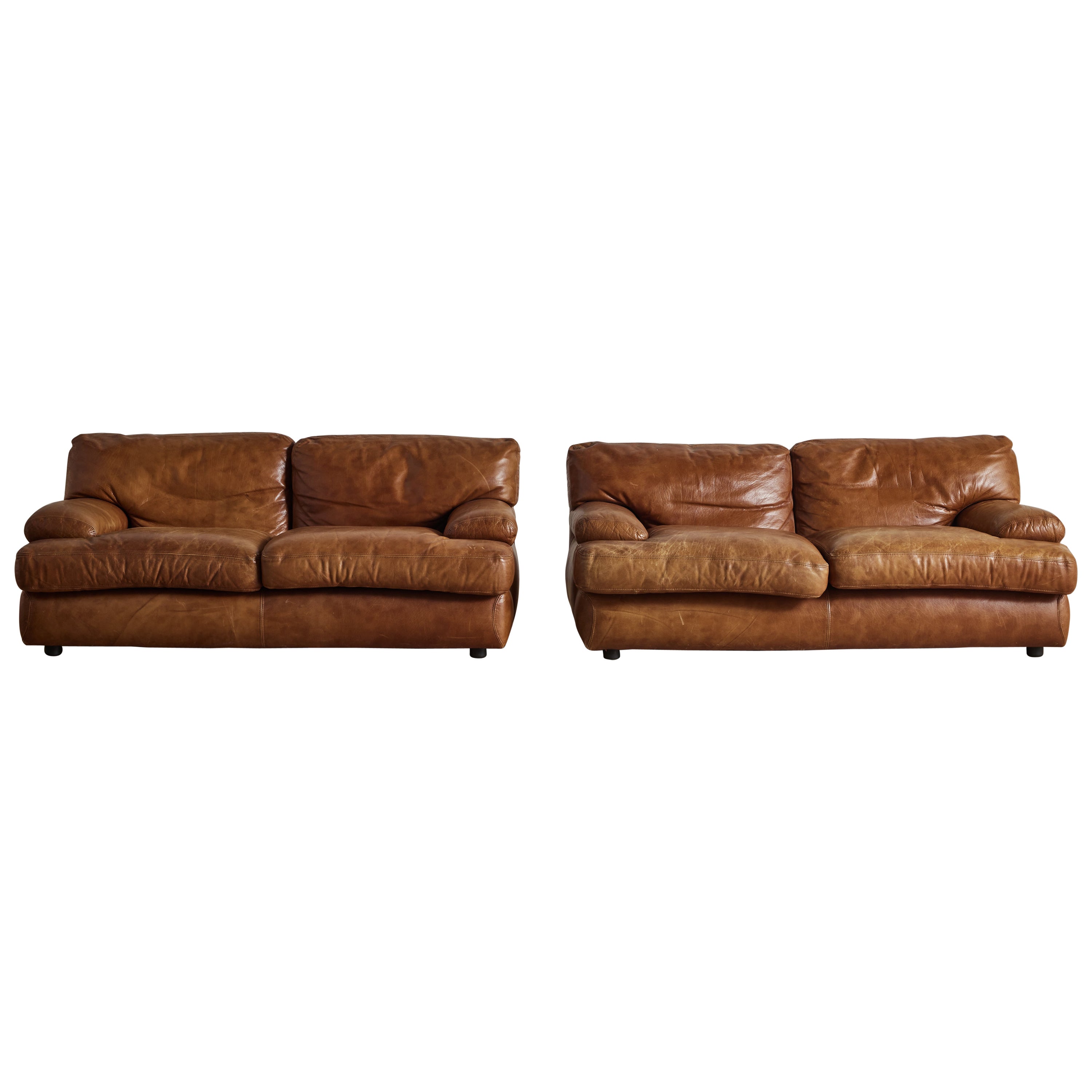 Pair of 1970s Leather Settees by CAP