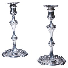Pair of 18th Century George III Silver Candlesticks by David Bell, London, 1762