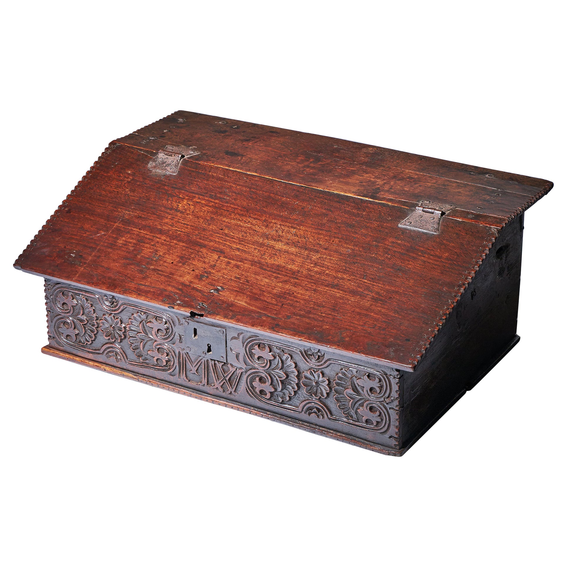 17th Century Charles II Carved Oak Writing Box or Desk Box circa 1670 England