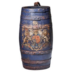 Used Rare Royal 18th Century Powder Barrel Stick Stand Decorated with a Coat of Arms