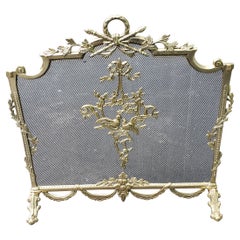 French Louis XVI Empire Style Ornate Brass Fireplace Screen