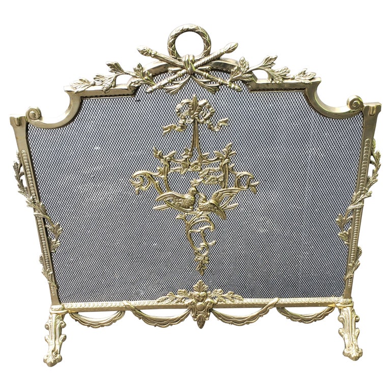 Écran De Cheminée Ancien En Bronze - Style Rococo Français Avec Chérubins | Protection Contre Les étincelles