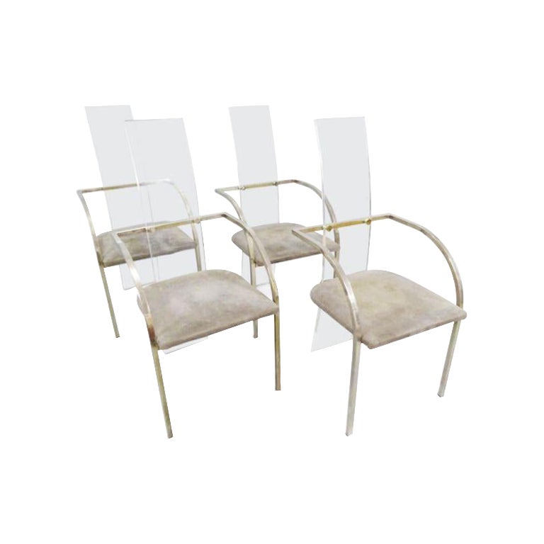 Set of Four Charles Hollis Jones Lucite Dining Chairs Made 1970s For Sale
