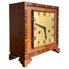 Antique Rare Art Deco Amsterdam School Geometrical Design Oak & Coromandel Mantel Clock