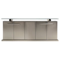 Belgo Chrom Sideboard with Floating Glass in Brushed Stainless Steel