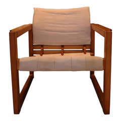 Karin Mobring Pine Safari Armchair with Canvas Seat & Leather Straps