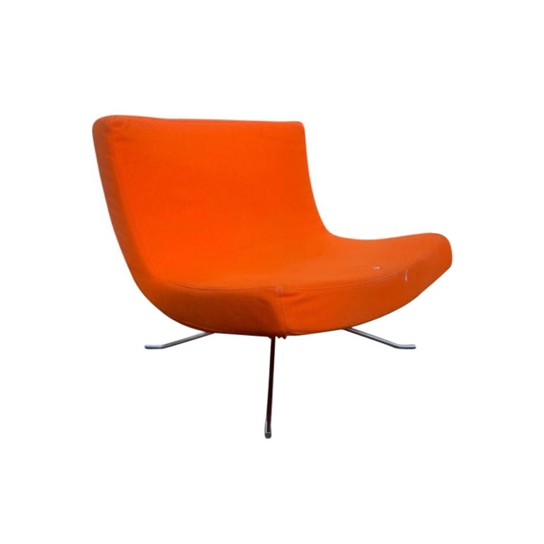 Christian Werner Lounge Chair Supported by Chromed Feet in Orange Ligne Roset For Sale