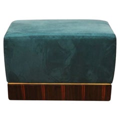 Macassar Ottoman with Brushed Turquoise Velvet Upholstery By Sally Sirkin Lewis 