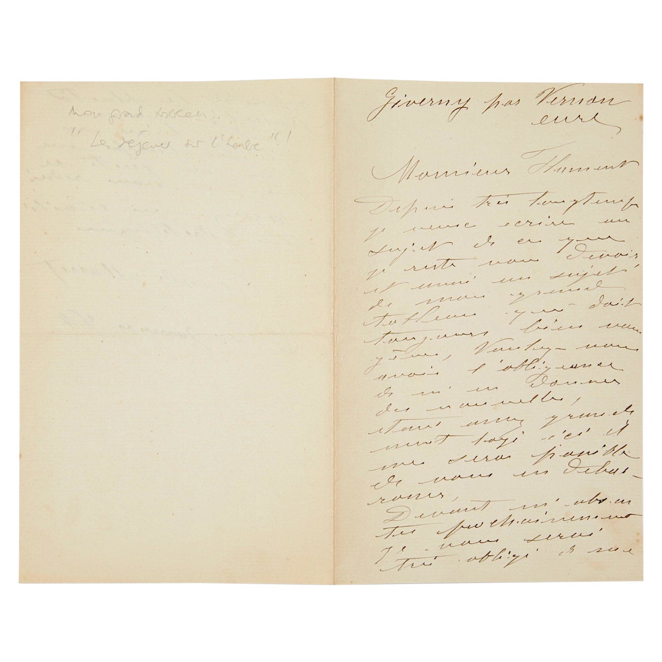 Claude Monet Handwritten & Signed Letter For Sale