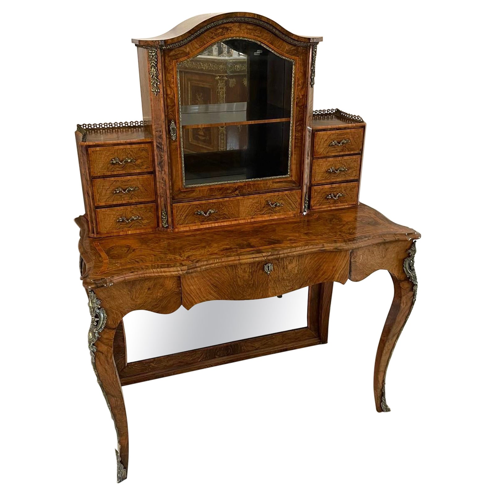 Outstanding Quality Antique Victorian Burr Walnut Bonheur De Jour Writing Desk For Sale