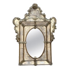 18th Century Crest Top Venetian Rectangular Mirror, Handmade and Hand Silvered