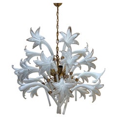 Mid-Century Modern Chandelier Designed by Franco Luce with Murano Glass Flowers