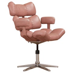 Retro Midcentury Pink Padded Office Chair on Swivel Base