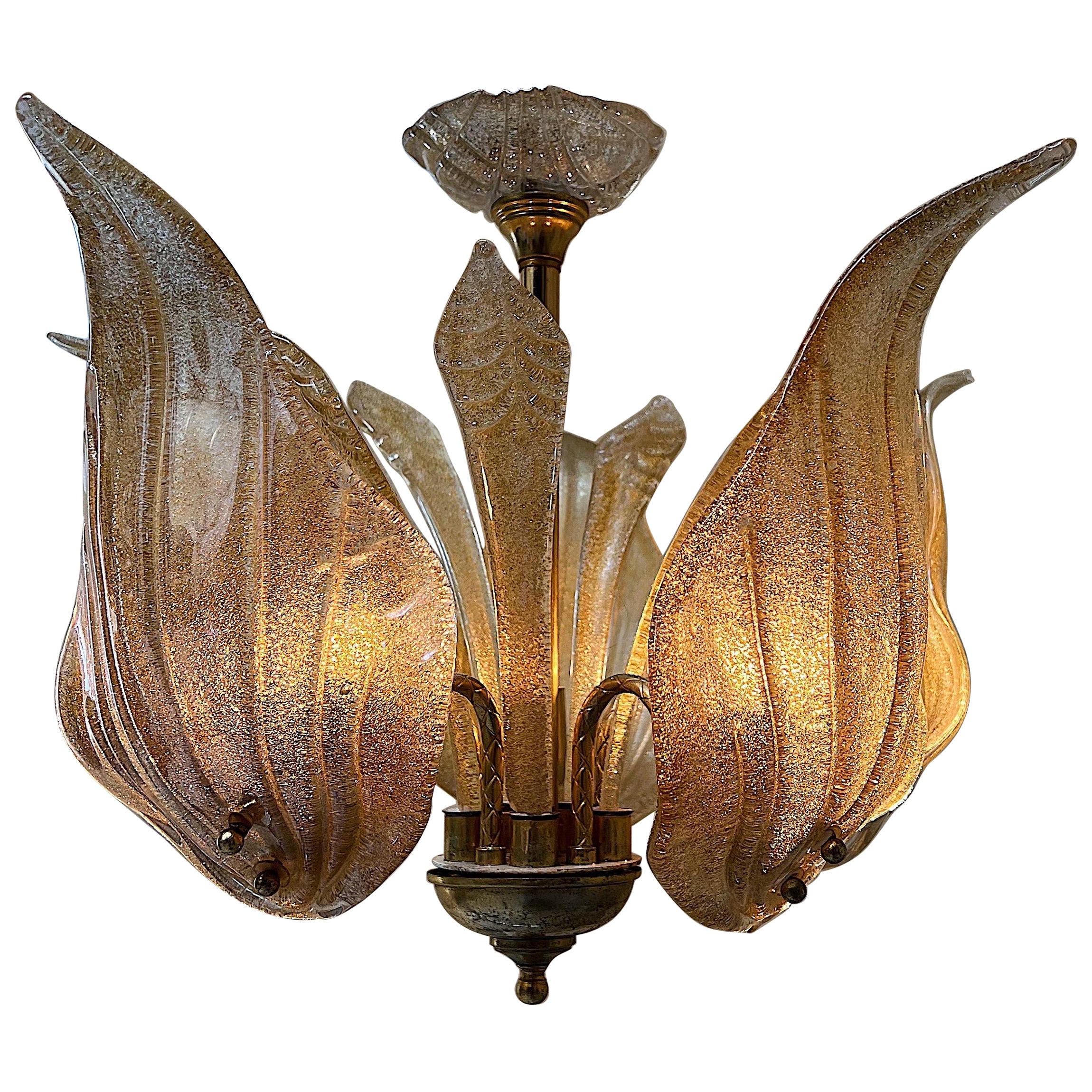 Lampadario a foglia d'oro in vetro di Murano del Medioevo, anni '80