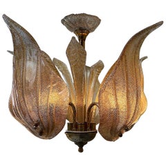 Vintage Murano Glass Midcentury Gold Leaf Chandelier, 1980s