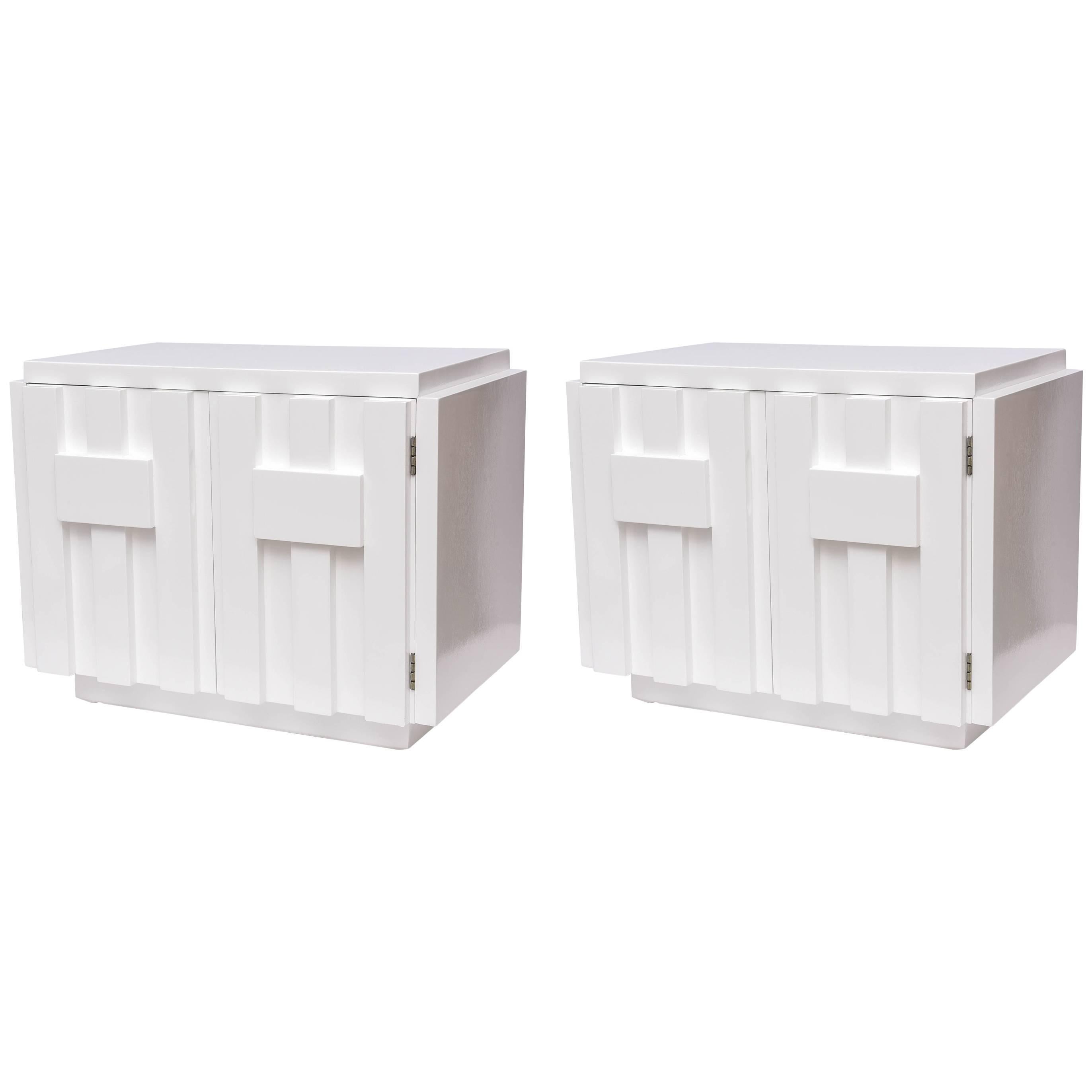 Pair of Milo Baughman for Lane Nightstands in White Lacquer, 1970s, USA