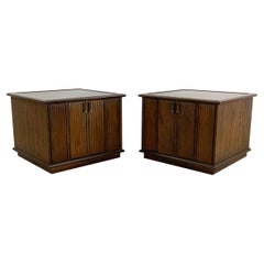 Pair Vintage Side Tables with Cabinet Storage