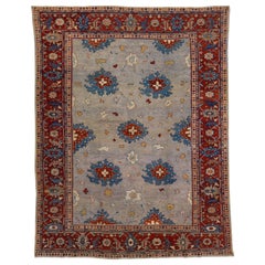  Handmade Gray Antique Persian Mahal Wool Rug with Allover Design