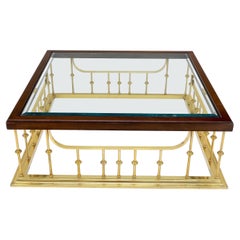Mesa de centro cuadrada con tapa de cristal estilo chimenea con base de metal ¡MENTE!