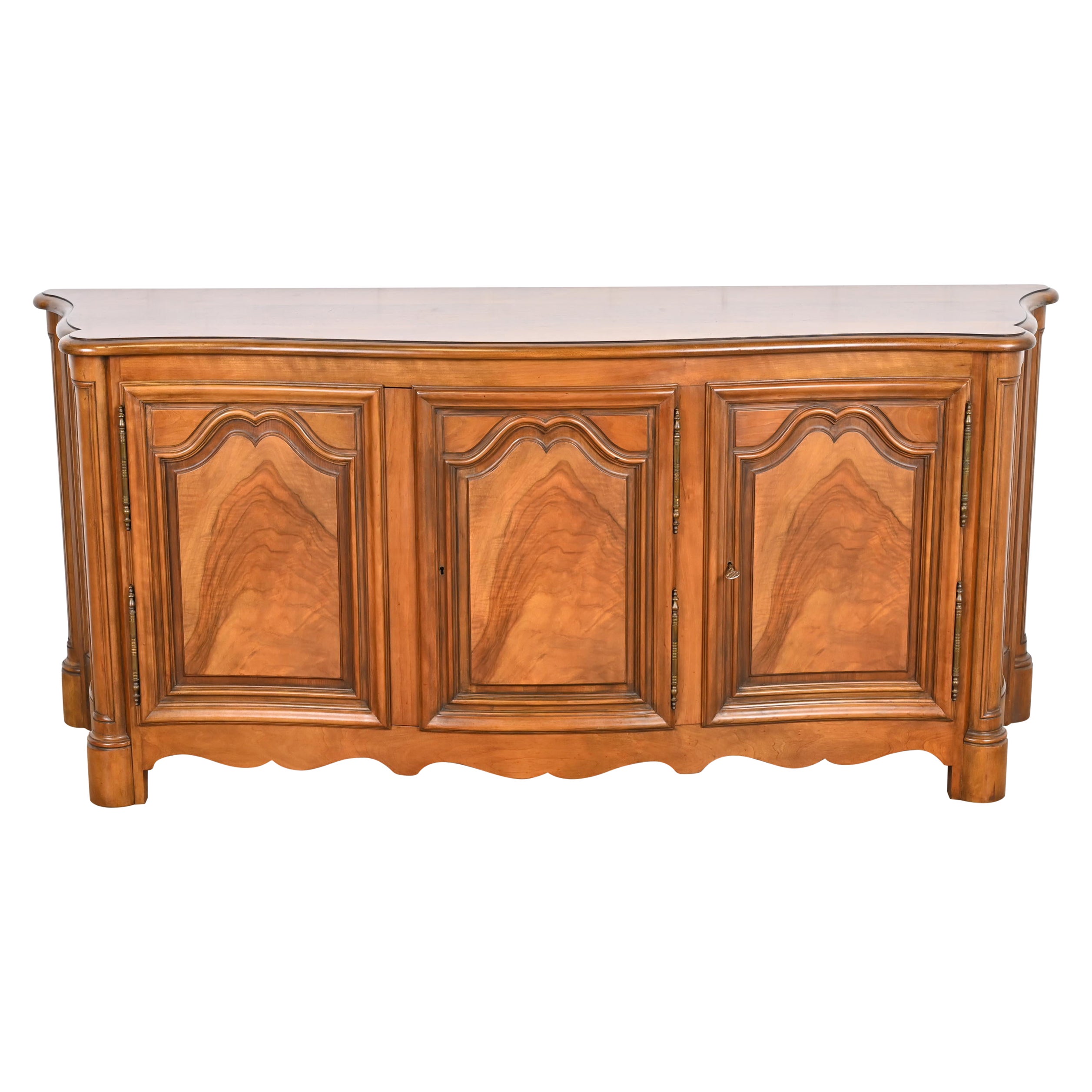 Baker Furniture French Provincial Burled Walnut Sideboard or Bar Cabinet