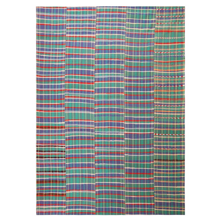 Turquoise Blue Tones Modern Rag Rug. 9 ft 10 in x 13 ft 10 in For Sale ...