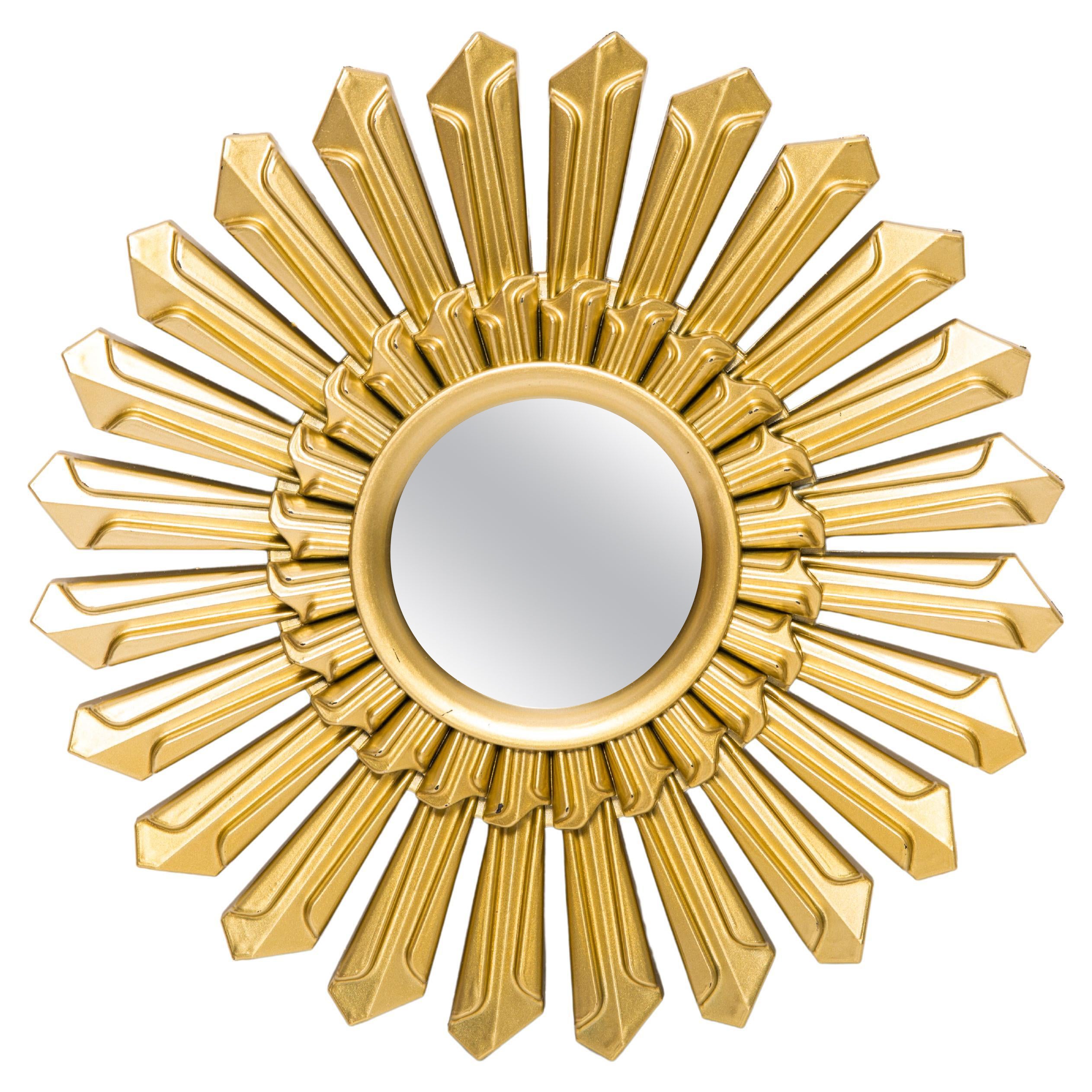 Midcentury Vintage Gold Italian Small Sunburst Mirror, Italy, 1960s For Sale