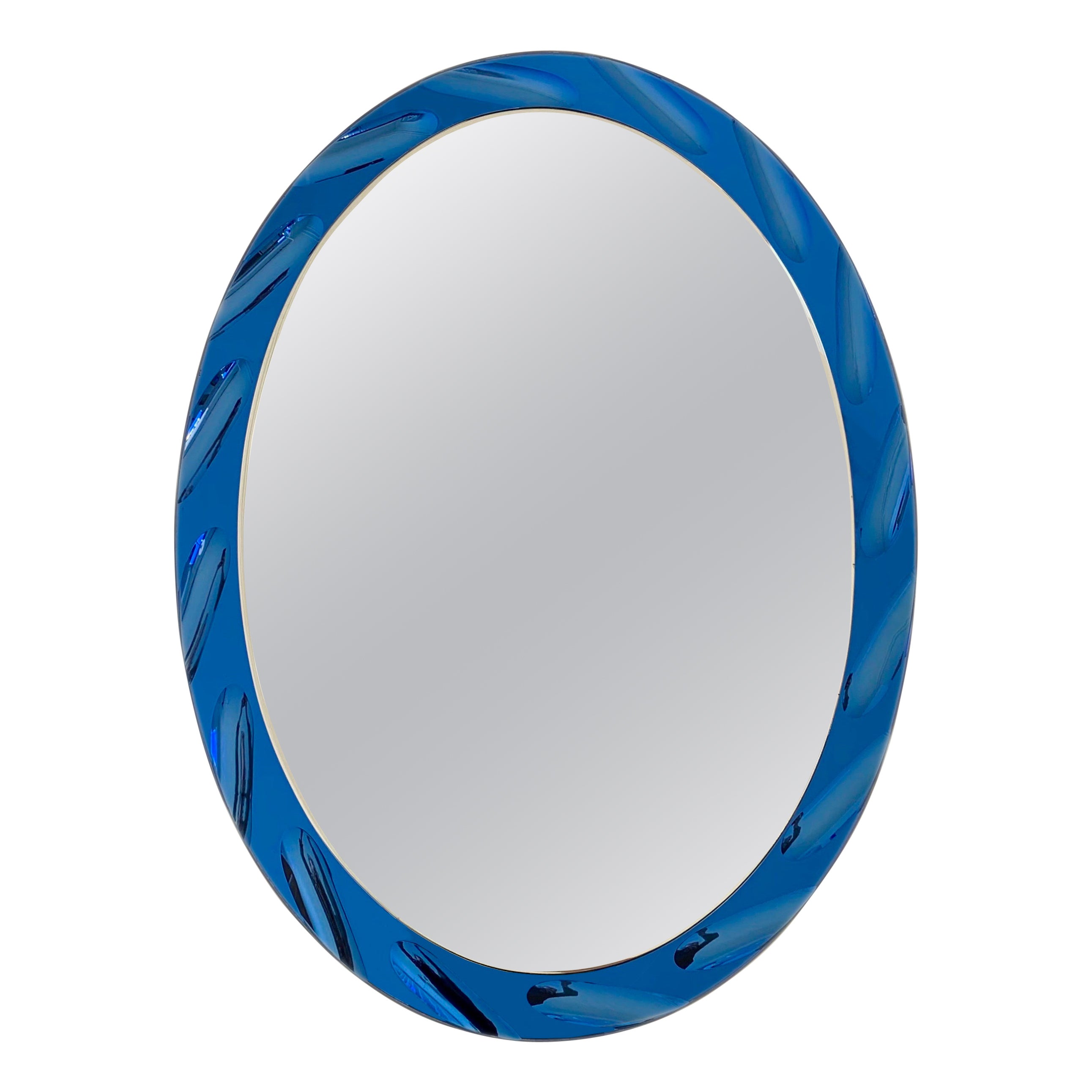 Blue Oval Mirror by Cristal Arte circa 1960, Italy