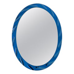 Blue Oval Mirror by Cristal Arte circa 1960, Italy