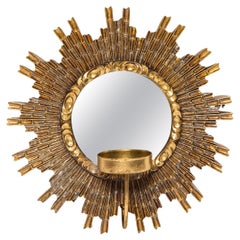 Midcentury Vintage Gold Italian Small Sunburst Candlestick Mirror, Italy, 1960s