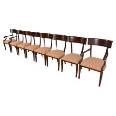 Baker Furniture Italian Regency Walnut Klismos Dining Chairs, Set of Eight