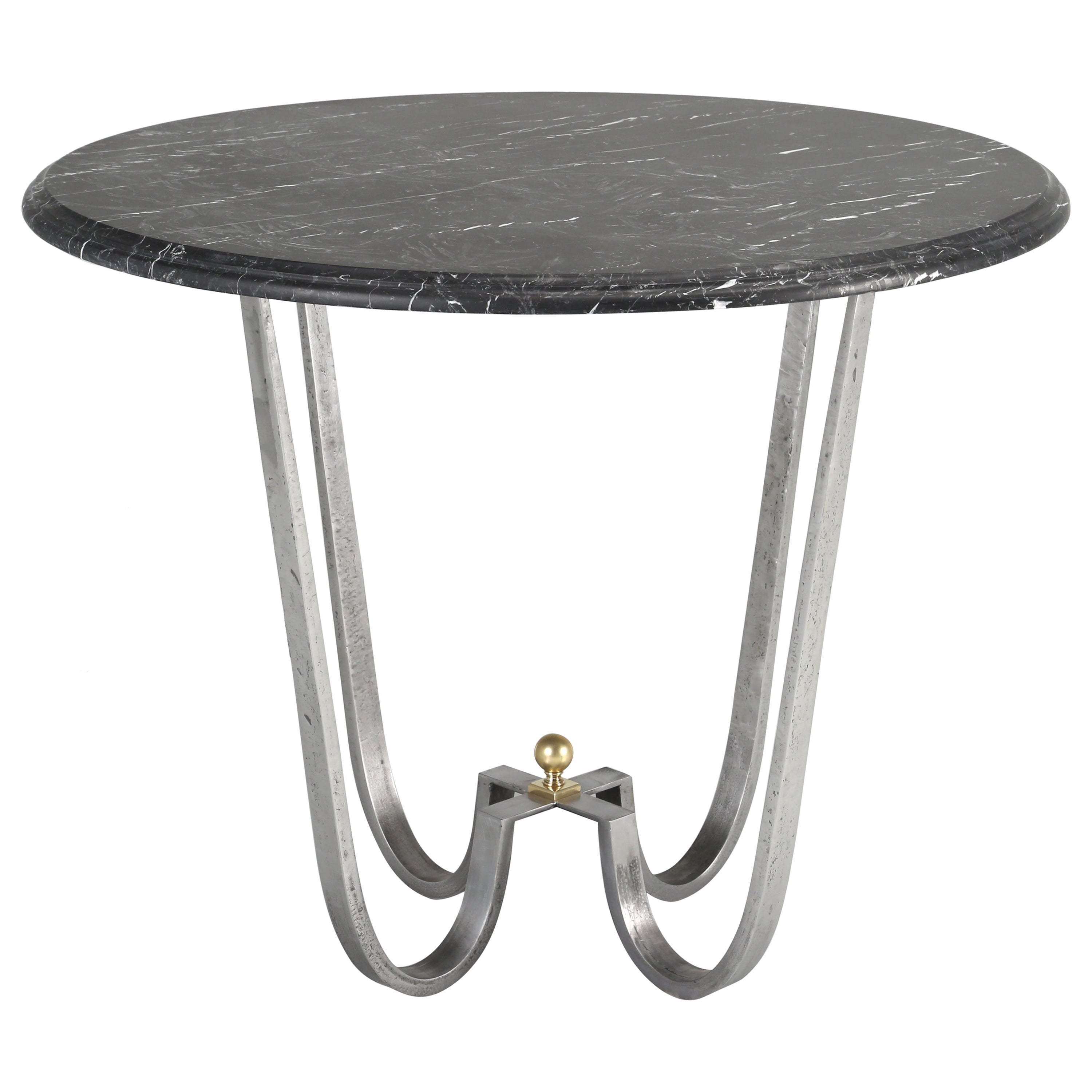 Center Hall Table Mid-Century Modern Burnish Forged Steel Nero Marquina Any Size