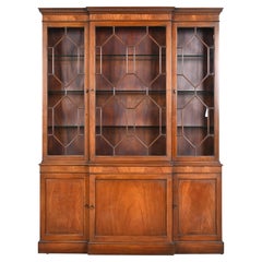 Baker Furniture Georgian Flame Mahogany Breakfront Bookcase Cabinet