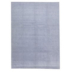 Modern Gabbeh Style Wool Rug Handmade with a Solid Blue Field