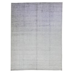 Gray Modern Handmade Wool & Silk Rug with Stripe Design