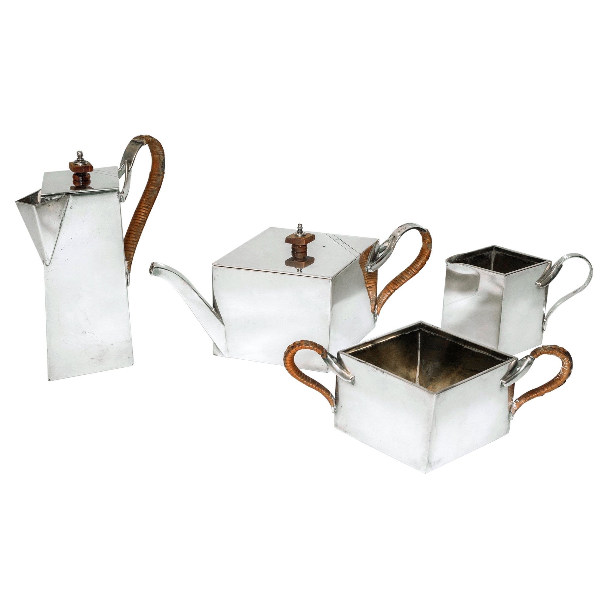 Art Deco Sterling Silver Four Piece Tea and Coffee Service by Mappin & Webb For Sale
