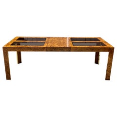1970s Thomasville Burlwood and Smoked Glass Expandable Dining Table