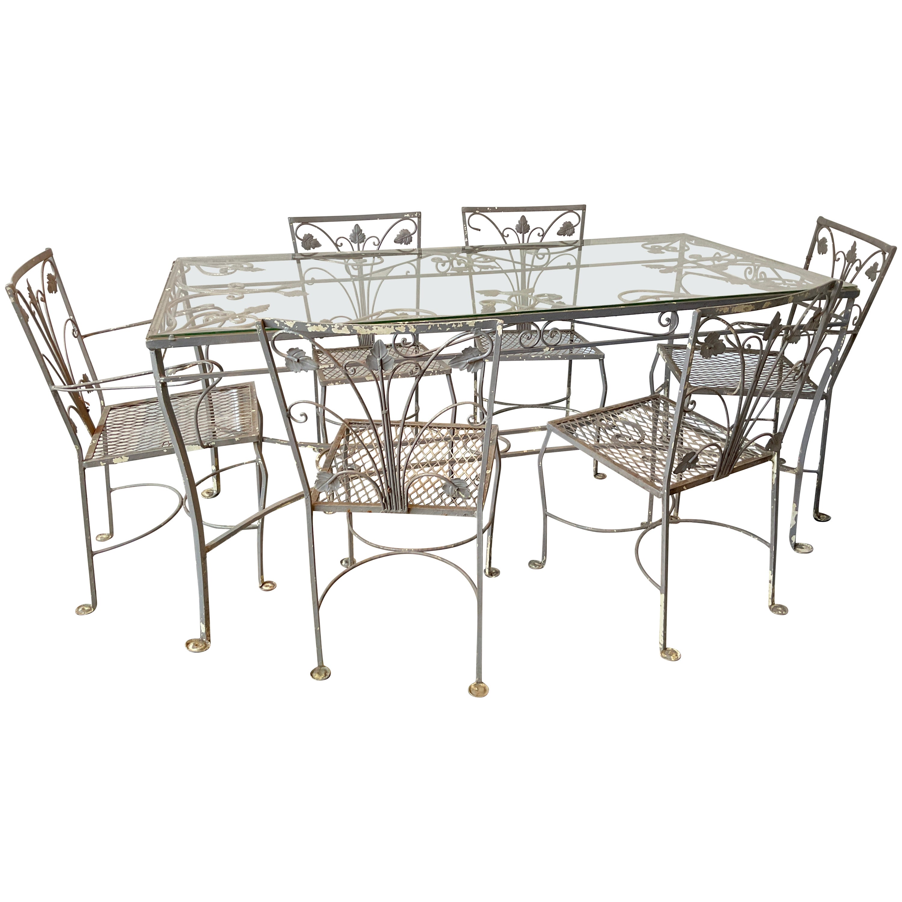 1960s Wrought Iron Salterini Outdoor Dining Set for 6
