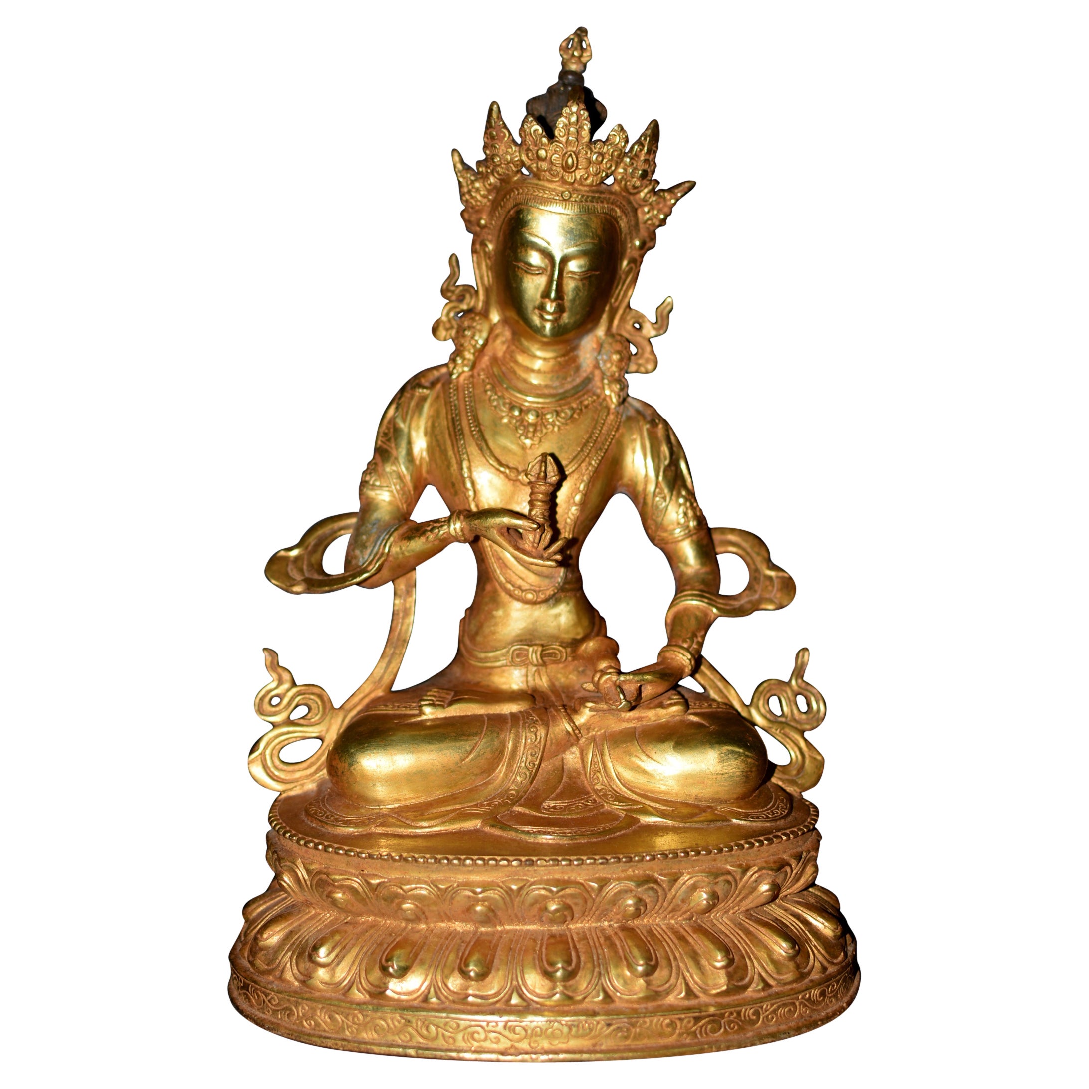 Gilt Bronze Tibetan Buddha Vajrasattva  Statue 13" For Sale