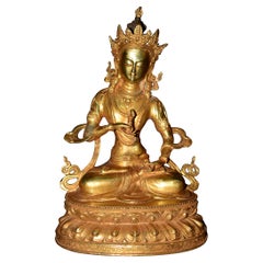 Tibetischer Vajrasattva aus vergoldeter Bronze  Statue 13"