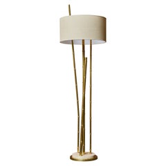 Brass and Travertine Bamboo Style Floor Lamp