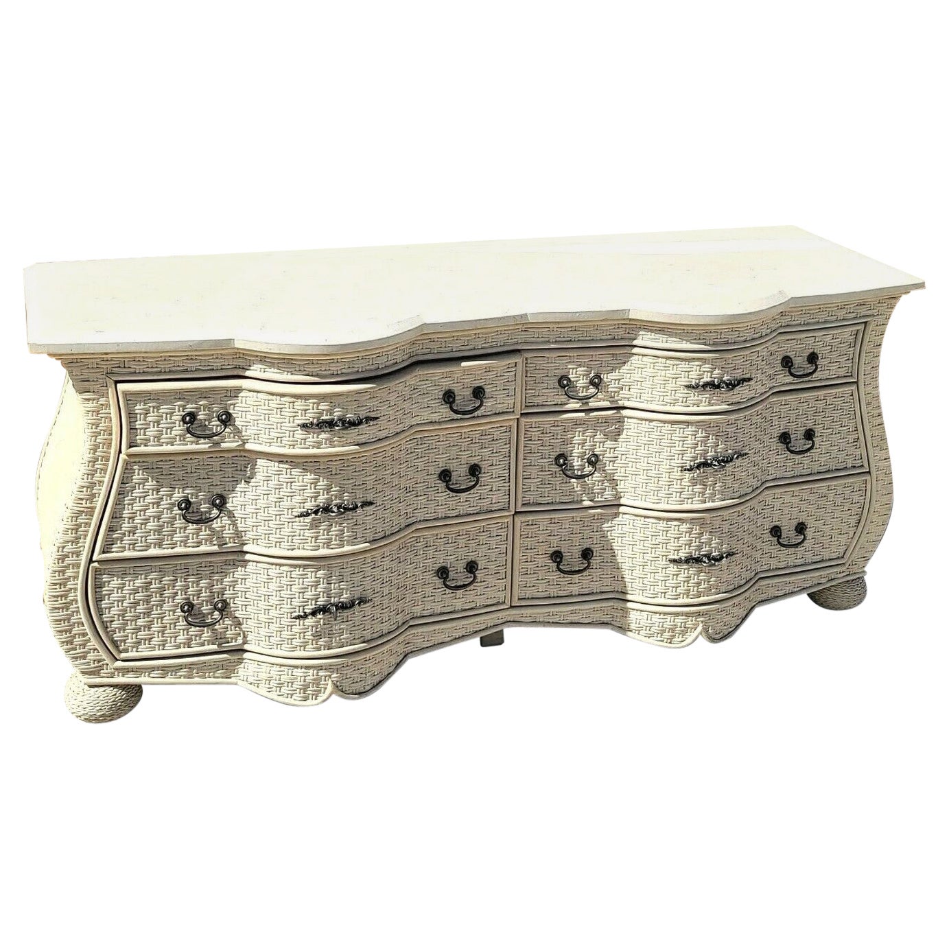 French Wicker & Tessellated Stone Top Dresser For Sale
