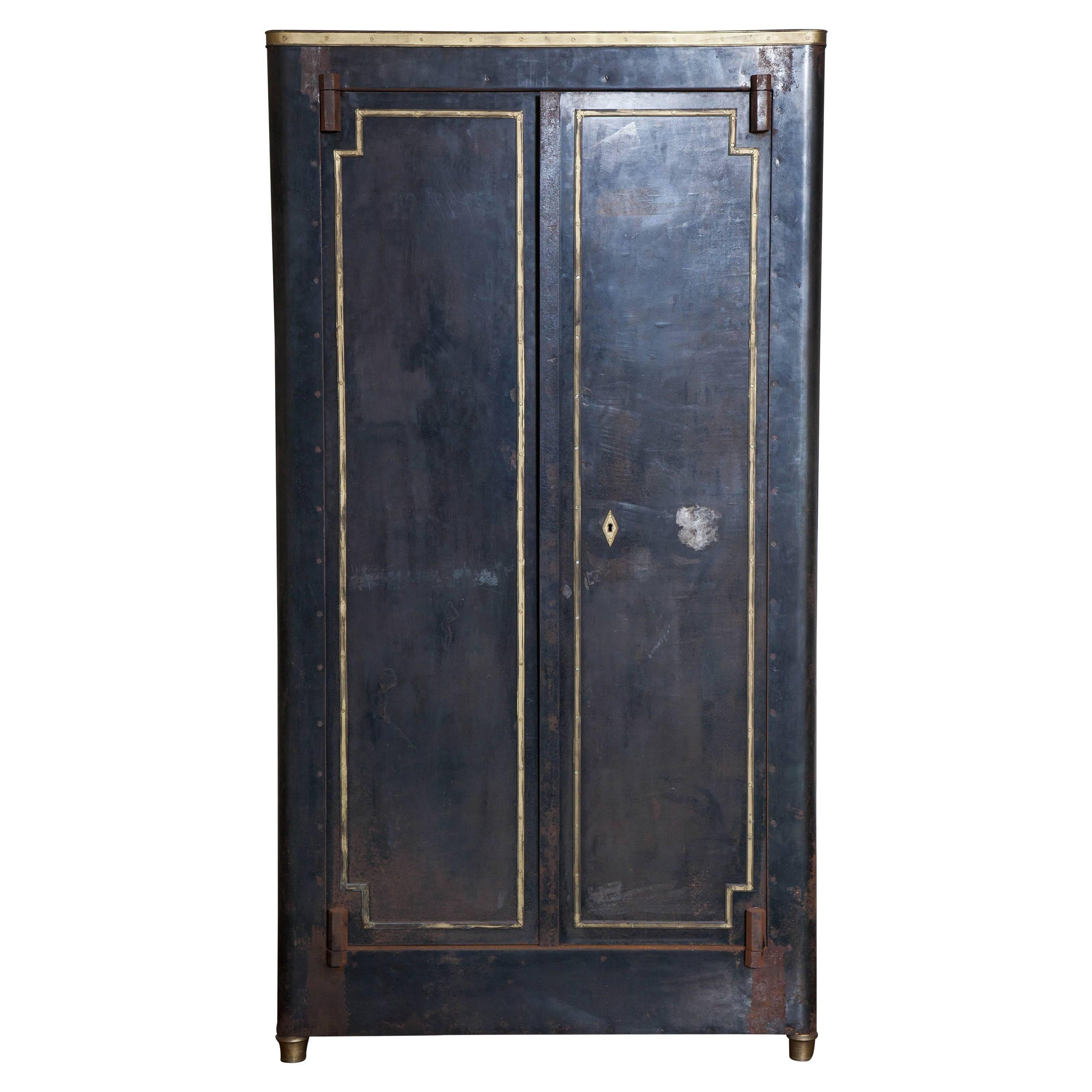 20th Century, French, Blackened Metal Cabinet with Bronze Accents