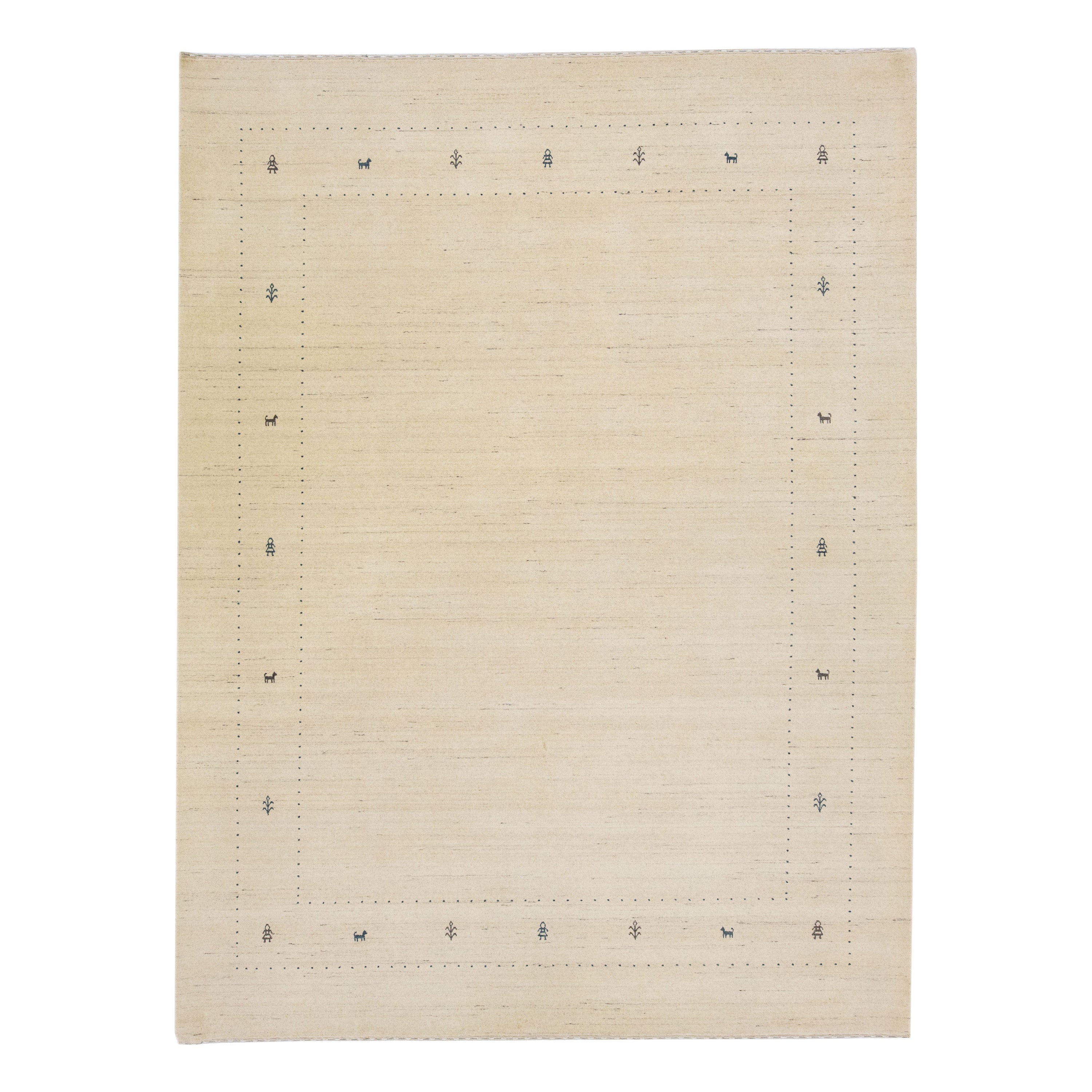 Minimalist Modern Gabbeh Style Wool Rug Handmade In Beige For Sale