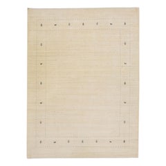 Minimalist Modern Gabbeh Style Wool Rug Handmade In Beige