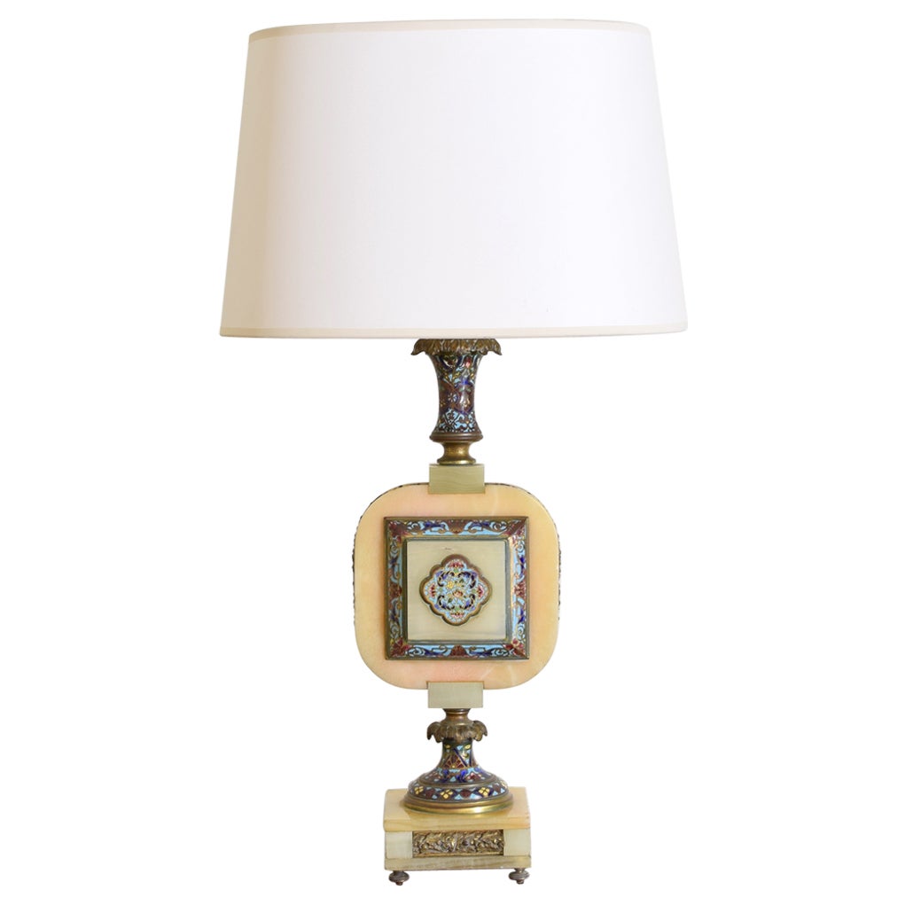 Lampe de table japonaise en onyx et émail cloisonné, 1er quart du 20e siècle