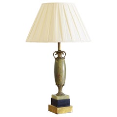 Retro Continental Green Onyx and Brass Table Lamp, Mid-20th Century