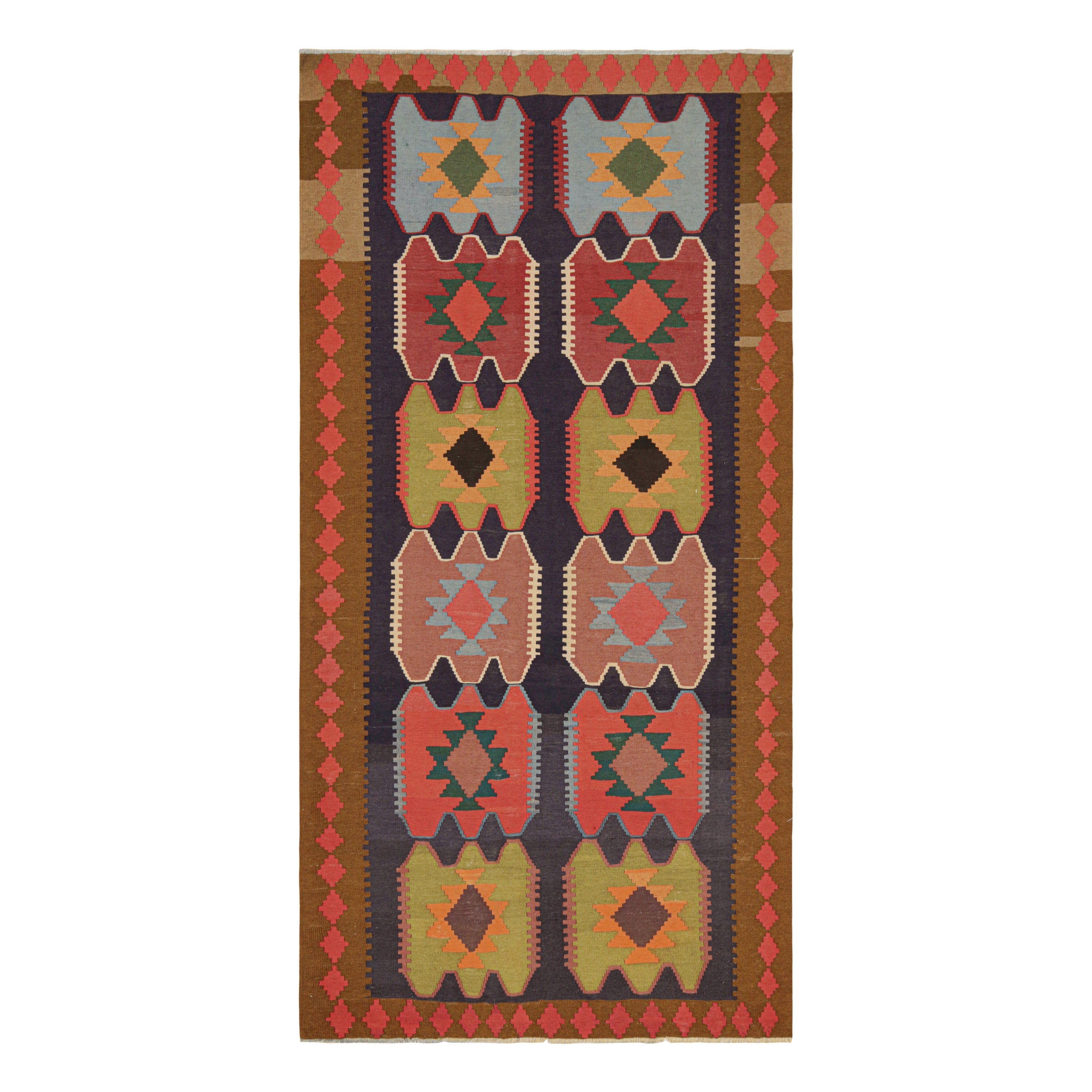 Vintage Persian Kilim in Polychromatic Geometric Patterns For Sale